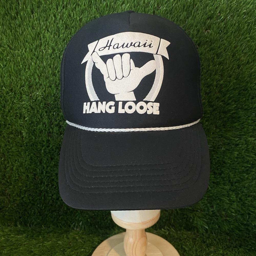 Vintage Hawaii Aloha Headwear Hat Cap Hang Loose Logo Black Snapback Adjustable